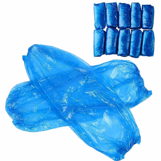 Manga protectora azul de PE/CPE para limpieza Mangas desechables para brazo Mangas protectoras con muñeca elástica