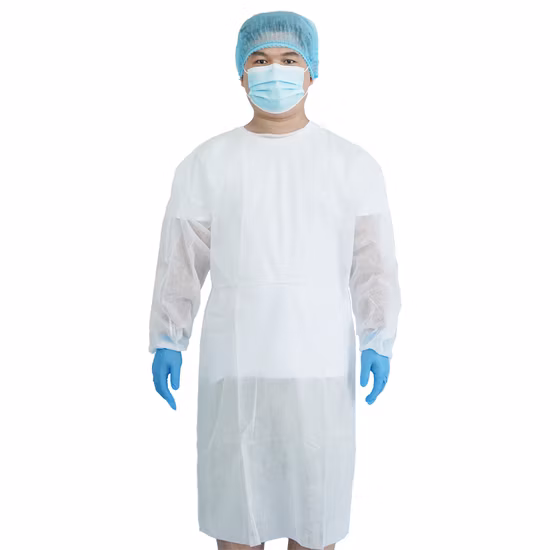 Ropa protectora desechable resistente al agua bata de aislamiento SMS con puño tejido