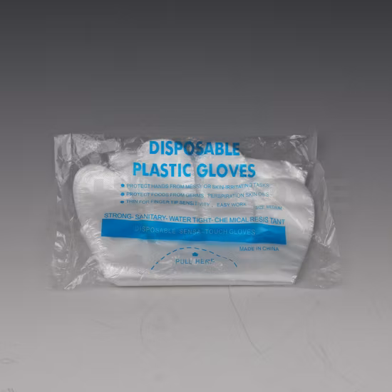 Claro/transparente impermeable desechables guantes de PE HDPE LDPE guantes de plástico de polietileno CPE TPE guantes para alimentos