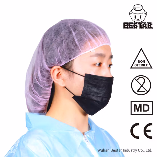 Certificado CE desechable no tejido tipo Iir En14683 Bfe99% Médico Quirúrgico Mascarilla civil negra con gancho Proveedor de la lista blanca de China